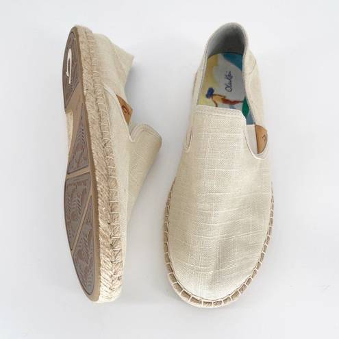 Olukai  kaula Pa‘a Kapa Linen Espadrilles Collapsible Heel Tapa Cream Women’s 7.5