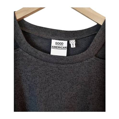 Good American  The Cold Shoulder Sweater Charcoal Gray Scoop Neck Sz 1 Small NWT