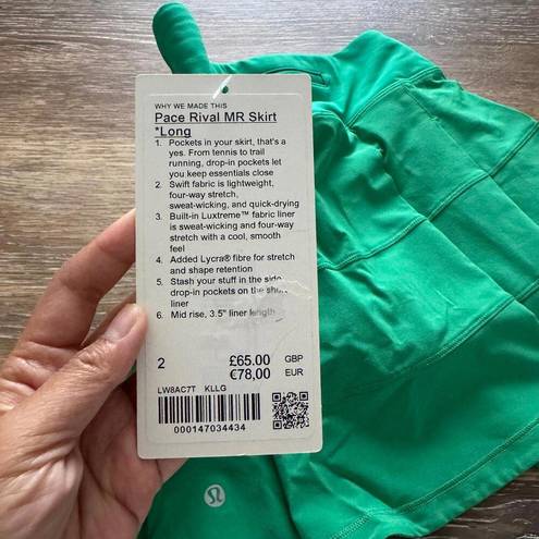 Lululemon  Pace Rival Skirt Mid-Rise Long Kelly Green Size 2 NWT