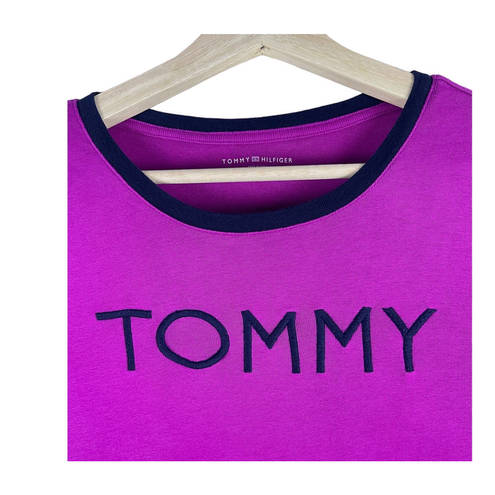 Tommy Hilfiger  T-Shirt Womens Size L Purple Brand Print Logo Round Neck Knit