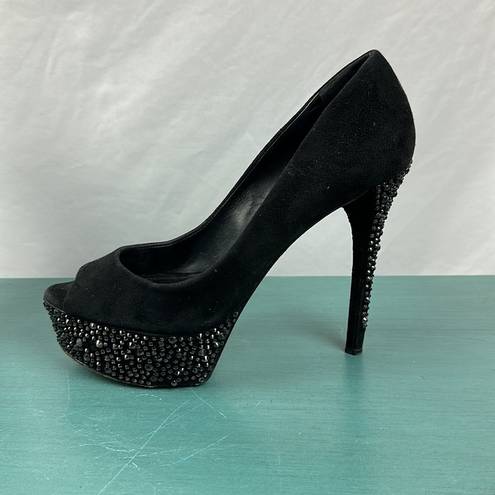 Brian Atwood B  black suede pumps heels crystals size 7.5