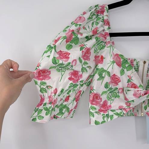 Hill House The Isabella Pink Roses Poplin Puff Sleeve Tie Front Top