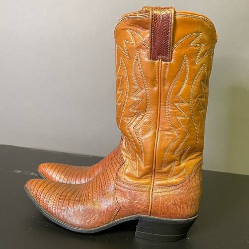 Justin Boots Justin Western Cowboy Boots Vintage Pointy Toe Lizard Leather Size 6AA Retro 70s