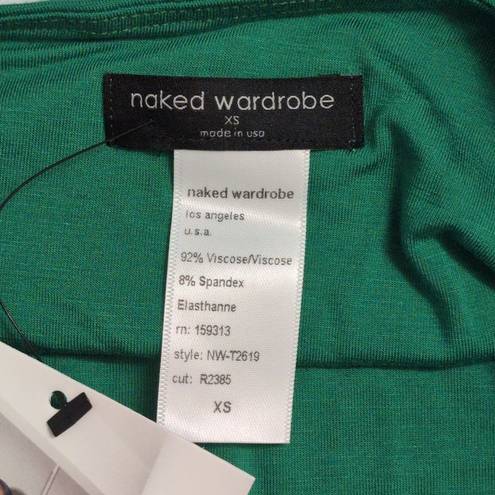 Naked Wardrobe  Kelly Green Smooth Side Asymmetrical Crop Top NW-T2619 XS New
