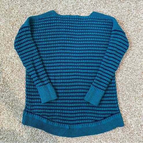a.n.a A New Approach Teal and Navy Knit Striped Sweater Size Petite Small