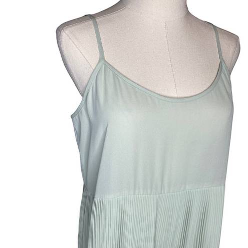 Oak + Fort  Spaghetti Strap Pleated Scoop Neck Midi Dress Mint Green, size Small