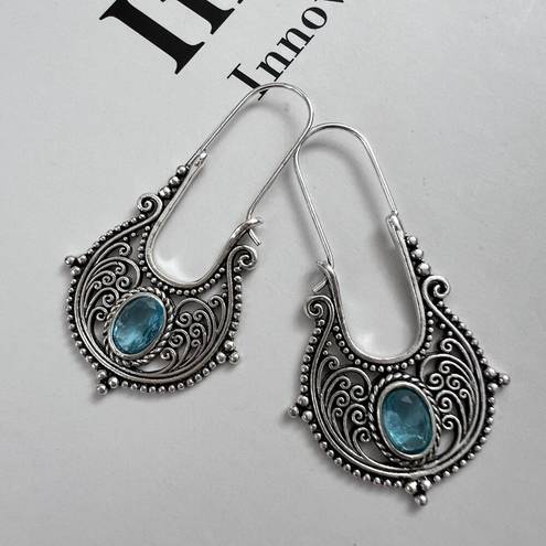 Vintage Blue Bohemian Dangle hoop earrings  Womens Jewelry vintage style