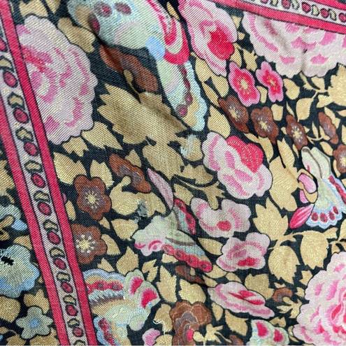 Edge Vintage Smithsonian Institution Wool Scarf Frayed  Red Pink Floral 45x45