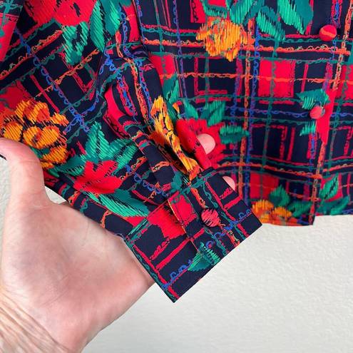 Cathy Daniels  Multi color Floral Mock Neck Long Sleeve Button Blouse Top Size 10