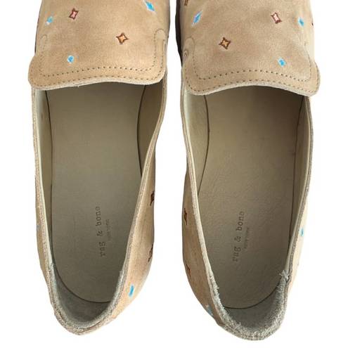 Rag and Bone  Amber Embroidered Suede Loafer Flat in Tan Multi Size 38