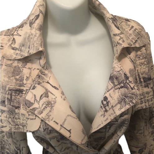 Solitaire  Spring Soft Suede Feel Belted Trench Coat Retro Print Sz. S Tan Navy