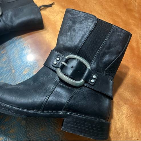 Fossil  Black Leather Buckle Moto Biker Harness Boots size 8