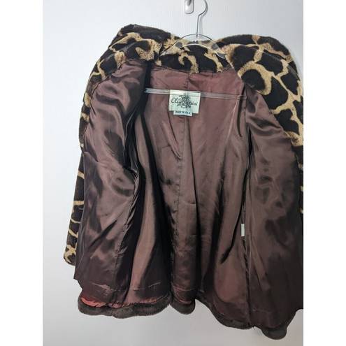 Oleg Cassini Vintage 80's  Brown Faux Fur Coat Animal Print Trim Size M NWT