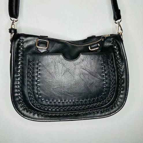 Madison West  Vegan Leather Black Braided Crossbody Purse