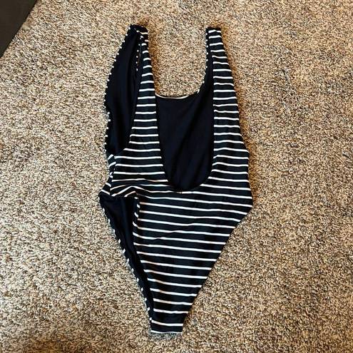 Aerie  black and white striped high cut one piece swimsuit