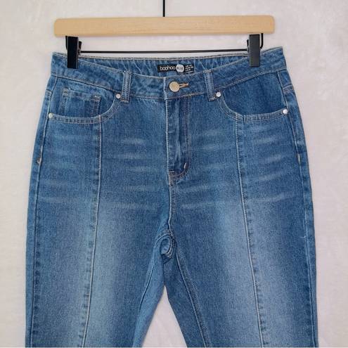 Boohoo  Medium Wash Denim High Waisted Raw Hem Ankle Straight Jeans size US 6