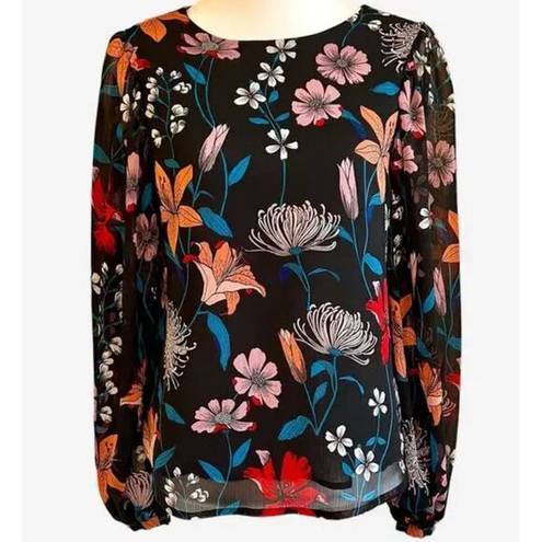 Who What Wear  Womens Floral Long Sleeve Semi Sheer Blouse Multicolor Small