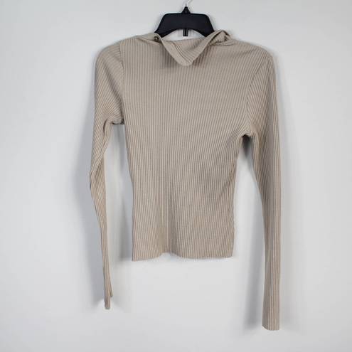 The Range  Stark Beige Waffle Knit Thermal Turtleneck Lightweight Fitted Sweater