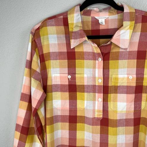 Caslon Colorful Plaid Long Sleeve Cotton Becca Tunic Top Rust Oversized Large NWOT