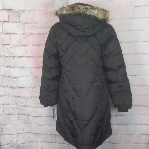 London Fog  black faux fur hooded jacket size large