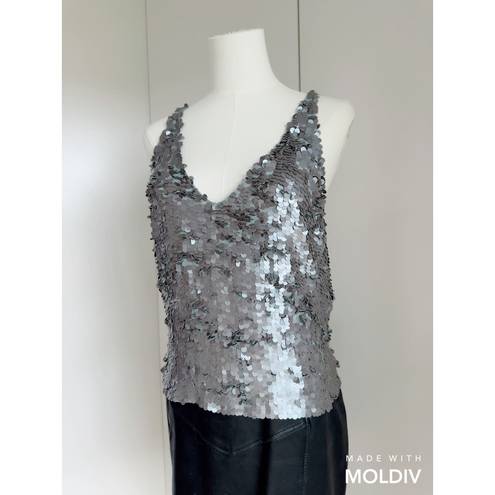 DKNY Y2K  Sik Sequin Tank Top Silver Size Small Disco Party Night out Metallic