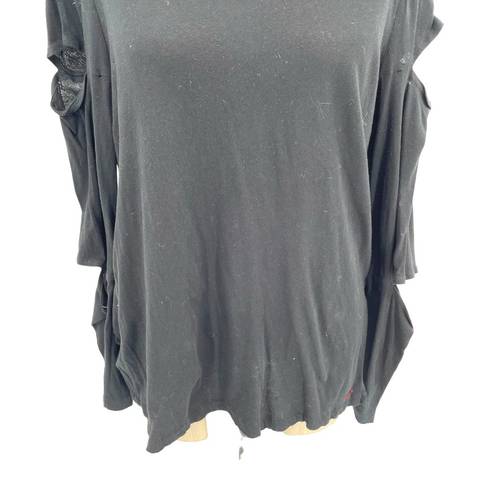 n:philanthropy n:Philanthrophy Gloria Long Sleeve Cutout Top Tee Shirt Black Size Medium