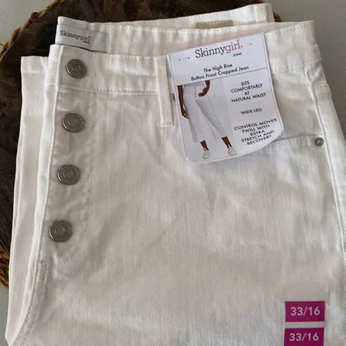 Skinny Girl  highrise button front cropped jeans pants wide leg white 33/25 NEW