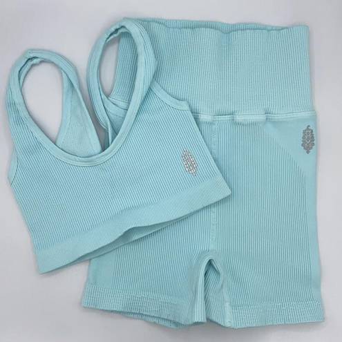 Free People NEW Set!  Movement XS/S Happiness Runs Scoop Neck Sport Bra Aqua Blue