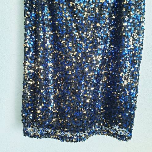 City Chic  Blue and Gold Sequin Strappy Mini Dress