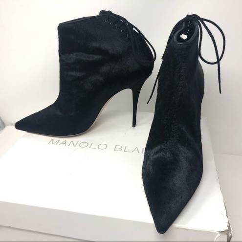 Manolo Blahnik black calf hair pointed booties, size 40, NWOT