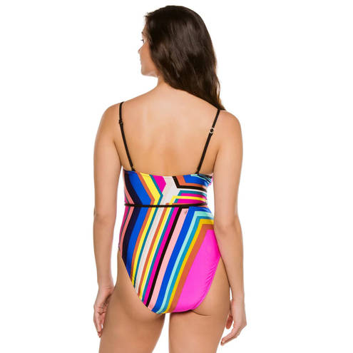 Trina Turk  Illusions Stripe Belted One-Piece Swimsuit 6 NWOT