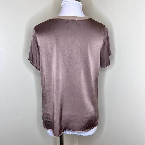 Edge S' Top SMALL Brown Satin Silky Crewneck Short Sleeve Staple Viscose Modern