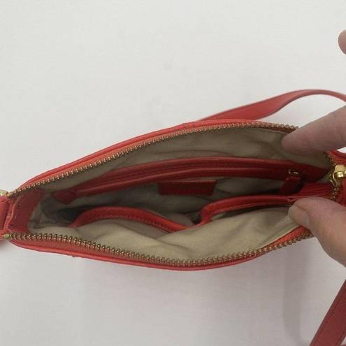 Isaac Mizrahi  Coral Pebbled Leather Convertible Crossbody Shoulder Bag Purse EUC