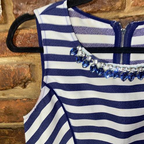 J.O.A. Revolve Navy Blue White Striped Embellished Crop Top Women's Size Small