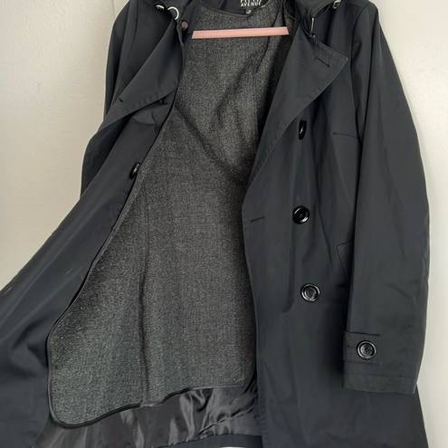 Saks Fifth Avenue Black Trench Coat with Removable Hood Size Medium