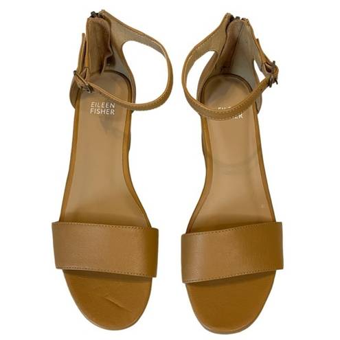 Eileen Fisher NWOT  Womens Honey Leather Mara Ankle Strap Wedge Sandal