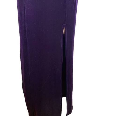 Onyx Vintage 90s  Night Dress Evening Gown Purple Velvet Sweetheart Neckline Maxi