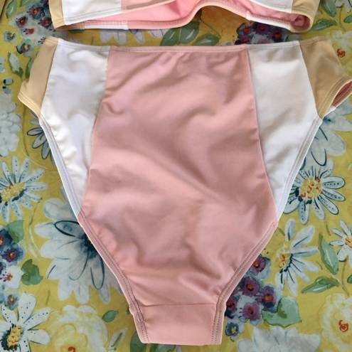 Cabana Del Sol  Pink Color Block Hi Waisted Bikini M