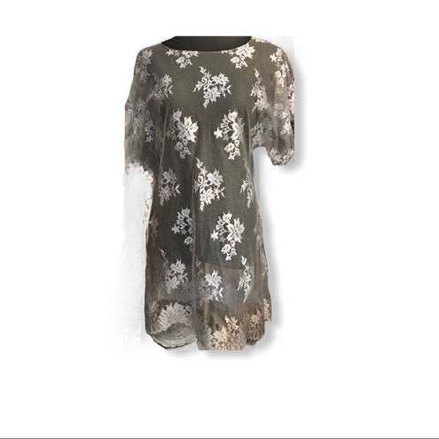 Indah  Sheer Gray Floral Lace Dress/Cover-Up