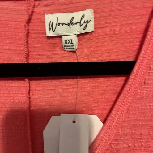 Wonderly  Flare Sleeve V- Neck Top, Coral,size xxl