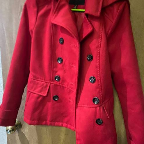 Celebrity Pink  red double-breasted pea coat