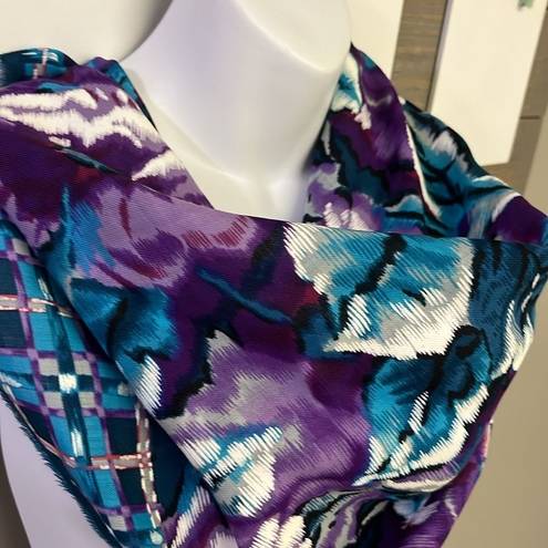 Oscar de la Renta  Beautiful Teal, Purple Square Wool Floral Fashion Scarf