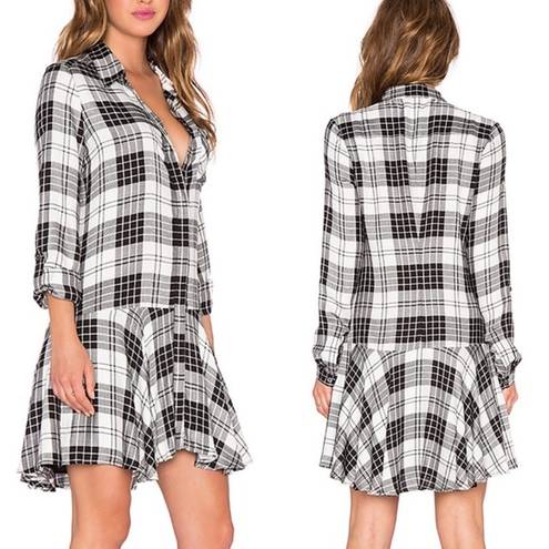 Sam Edelman  Plaid Shirt Dress Long Sleeve Size 2 Black White