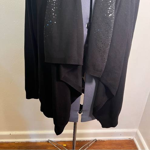 DKNY  Sequin Collar Open Front Cardigan Black