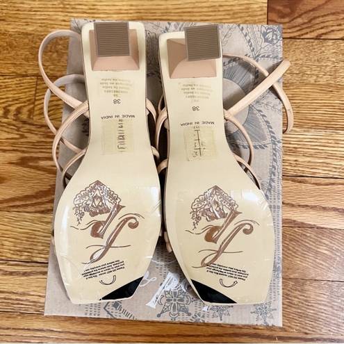 Free People Faye Strappy Heels Sz 38 EU Camel Ankle Wrap Square toe NEW