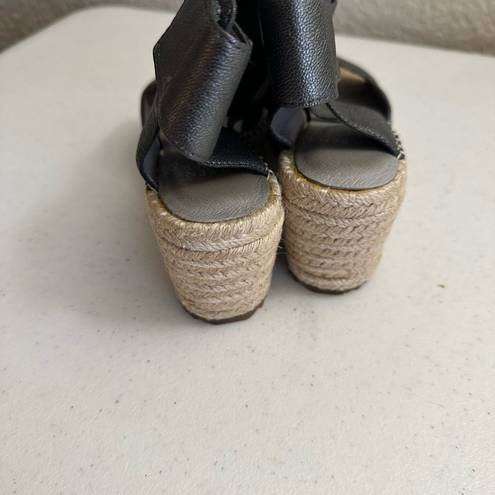 Eileen Fisher  Willow Wedge Espadrille Women’s Size 5.5 Leather Sandals metallic