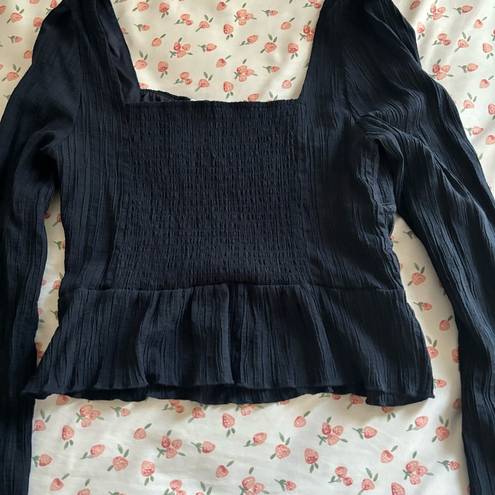 Kirious Navy Blue Bell Sleeve Ruched Square Neck Crop Blouse Size XL