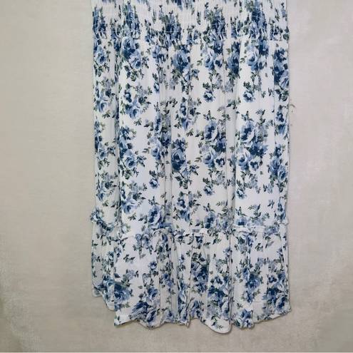 ROWA Blue Floral Print Smocked Sleeveless Mini Dress size medium