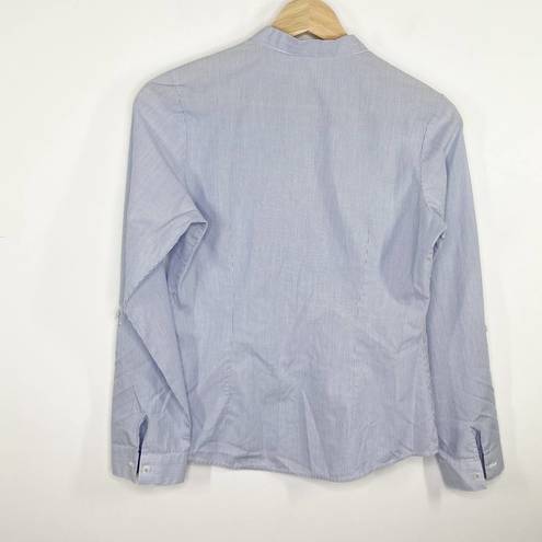 Polo  Slim Fit Blue Pinstripe High Neck Button Front Shirt Women's Size Small S