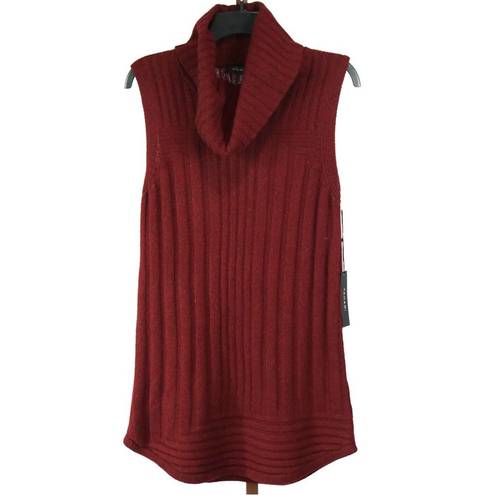 Tahari  Maroon Turtleneck Sleeveless Tunic Sweater Wool & Yak Hair Blend Size M